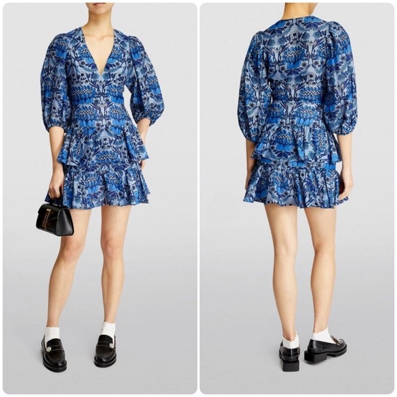 New! SANDRO PARIS Eyana Yana Scarf Linen Print Mini Dress 💙 XS - Picture 1 of 11